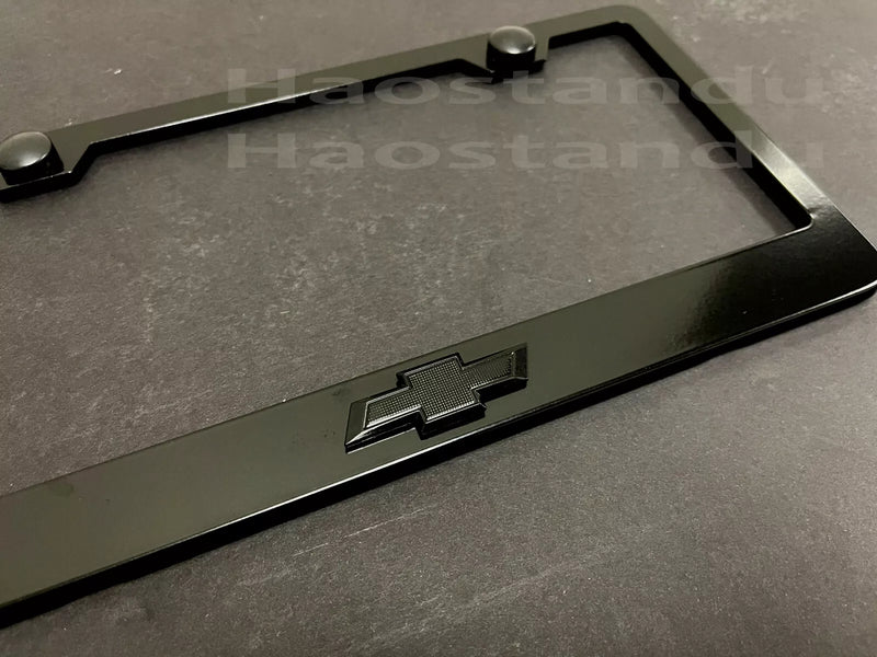 1x Black Trim Bowtie LOGO 3D Emblem Badge BLACK Stainless License Plate Frame