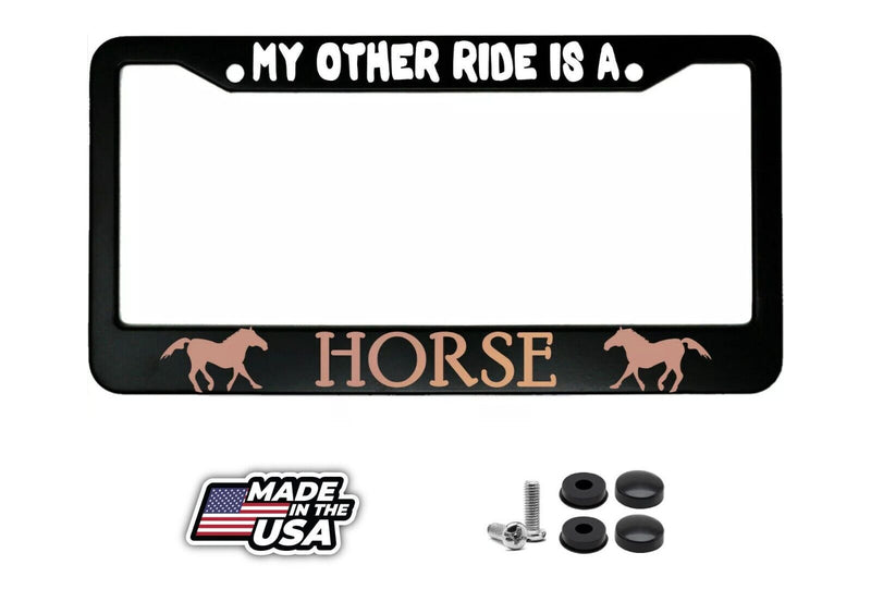My Other Ride Is A Horse Stainless Steel Black Metal Car License Plate Frame