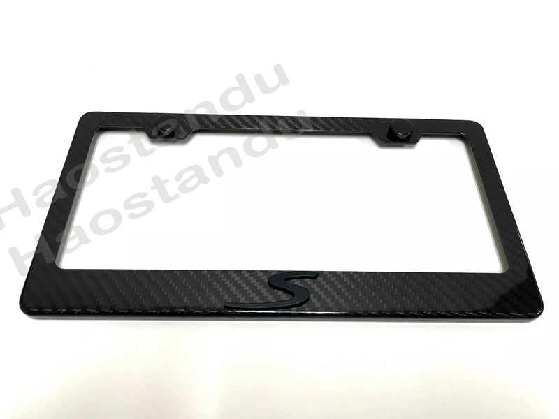 1x (Black) "S" 3D Emblem Real 3K TwillWeave CARBON FIBER License Plate Frame