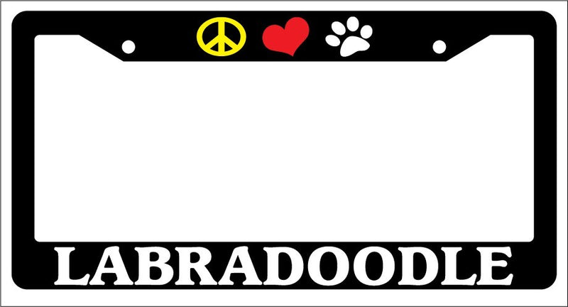 Black License Plate Frame Peace Love Paw Labradoodle Auto Accessory 443  Mod-GRAPH9856236-1081
