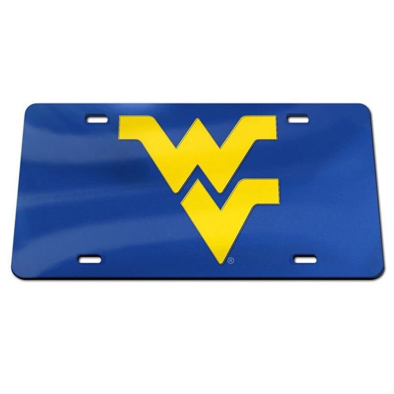 NCAA West Virginia Mountaineers Inlaid Acrylic License Plate - Blue Mirror Background