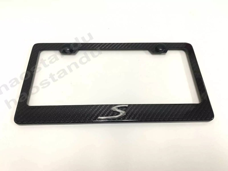 1x "S" 3D Emblem Real 3K TwillWeave CARBON FIBER License Plate Frame Holder