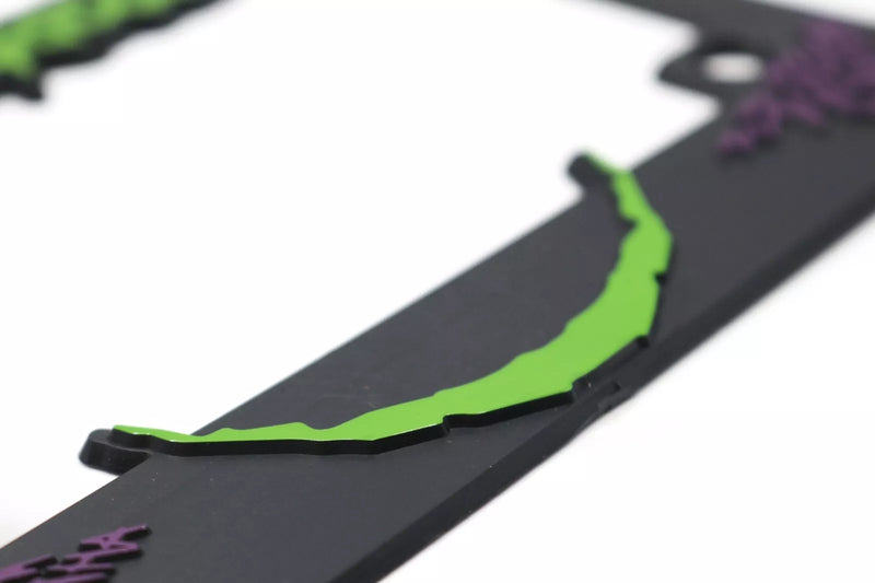 Why So Serious? for Joker Motorcycle 3D Raised License Plate Frame | 1 Pack Motorcycle License Plate Cover | Universal Motorcycle License Plate Holder | Auto Accessories (Lime Green and Purple)