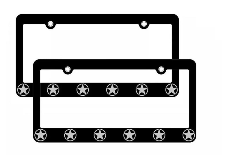 New 2pc Set Chrome Stars Logo Car Truck Universal Fit Black License Plate Frames