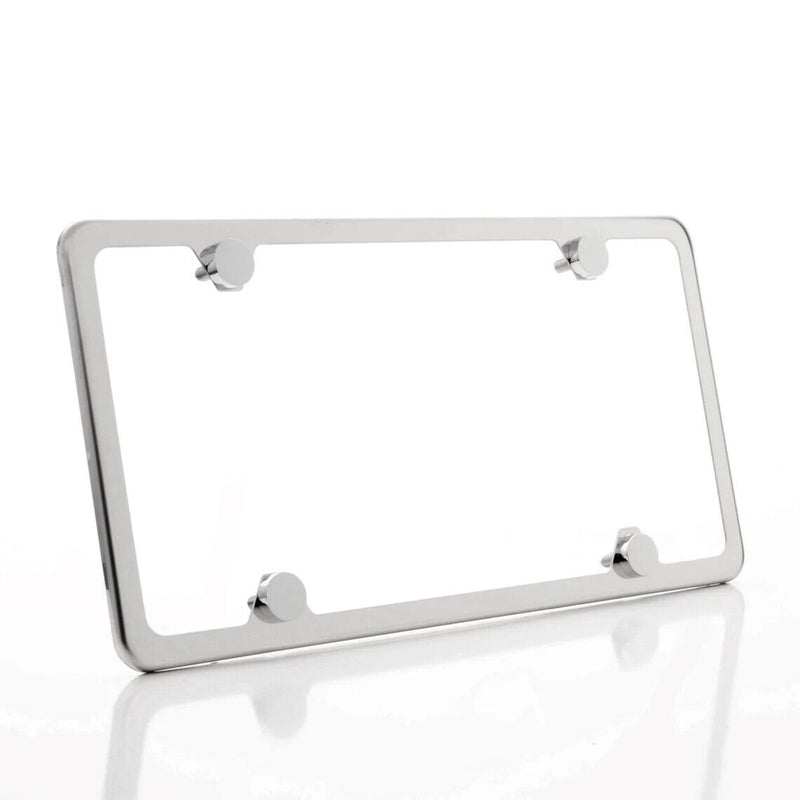 Mirror Finished Stainless Steel License Plate Frame w/ Chrome Screw Caps