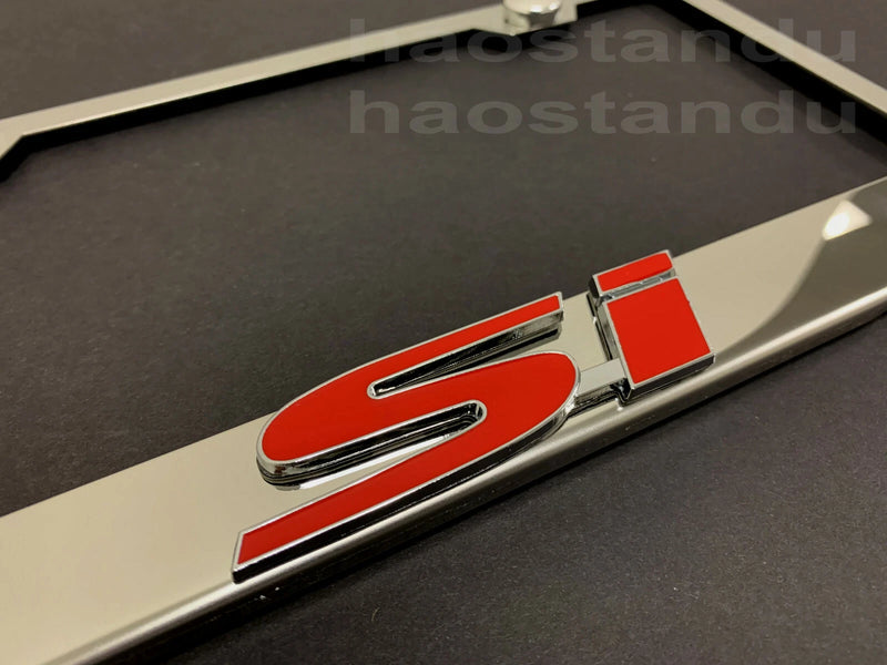 1x "Si" 3D Emblem Badge Stainless Steel Chrome License Plate Frame RUST FREE(Red)