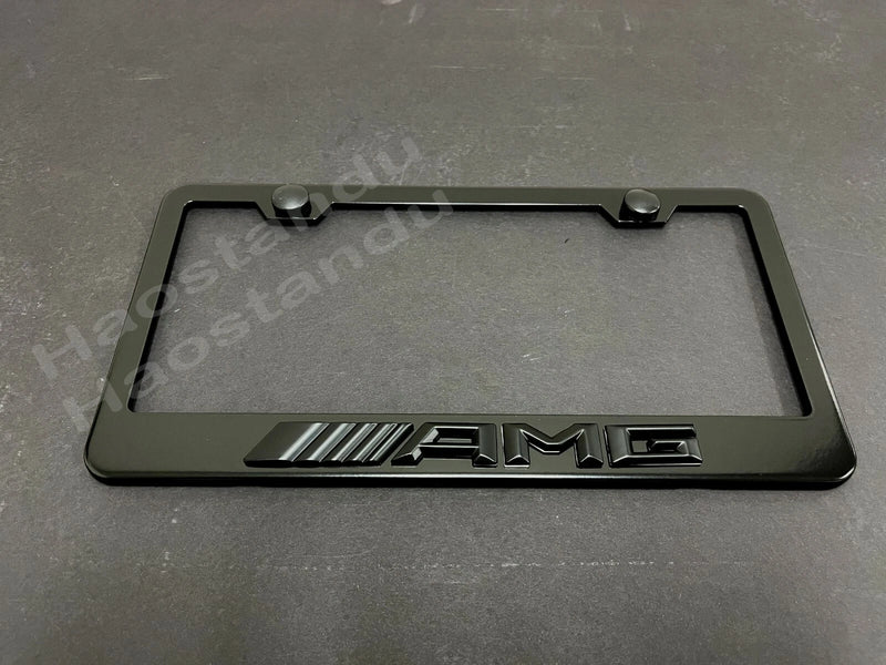 1x *Black AMG* 3D Emblem BLACK Stainless License Plate Frame RUST FREE+S.caps New