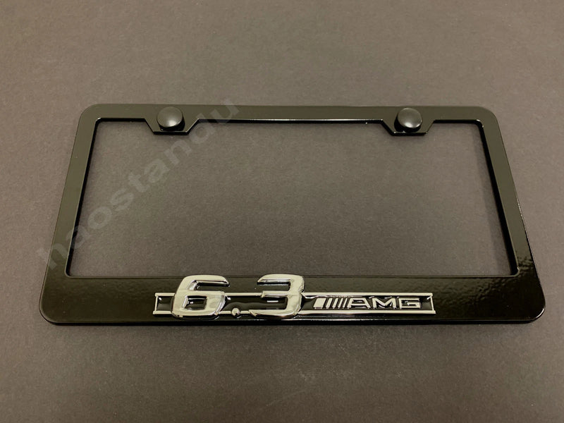 1x 6.3 AMG 3D Emblem BLACK Stainless License Plate Frame RUST FREE + S.Cap