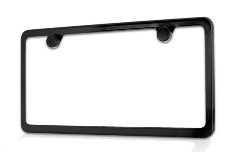 Stainless Steel License Plate Frame w Screw Caps Thin 2 Hole- Silm Black