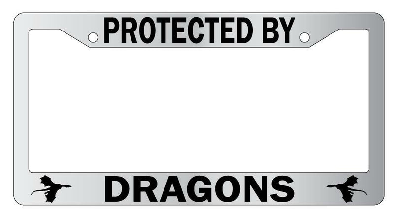 Protected By Dragons Chrome License Plate Frame Auto  Mod-GRAPH9856236-5257