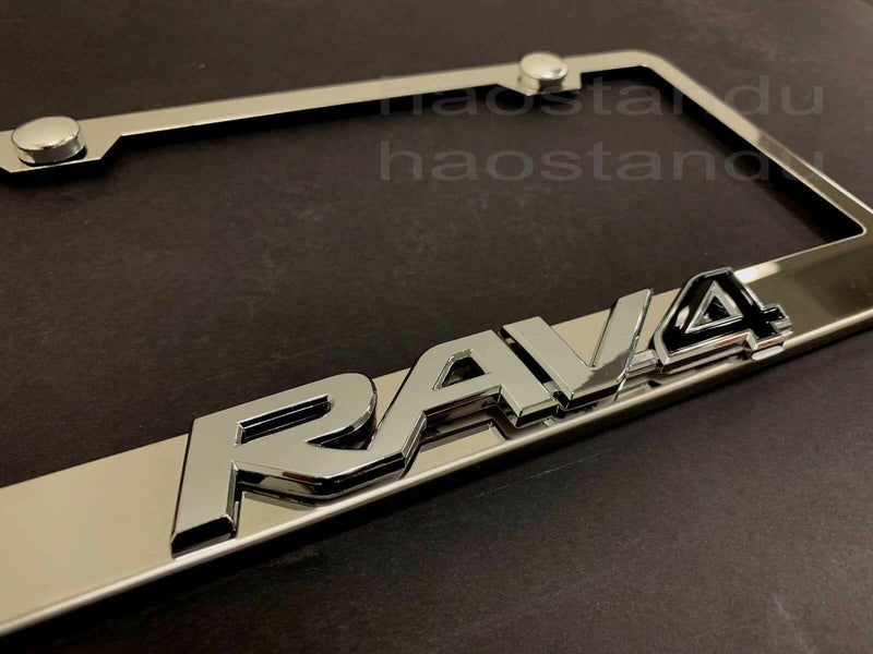 1x For RAV4 3D Emblem STAINLESS STEEL License Plate Frame RUST FREE + Screw Cap