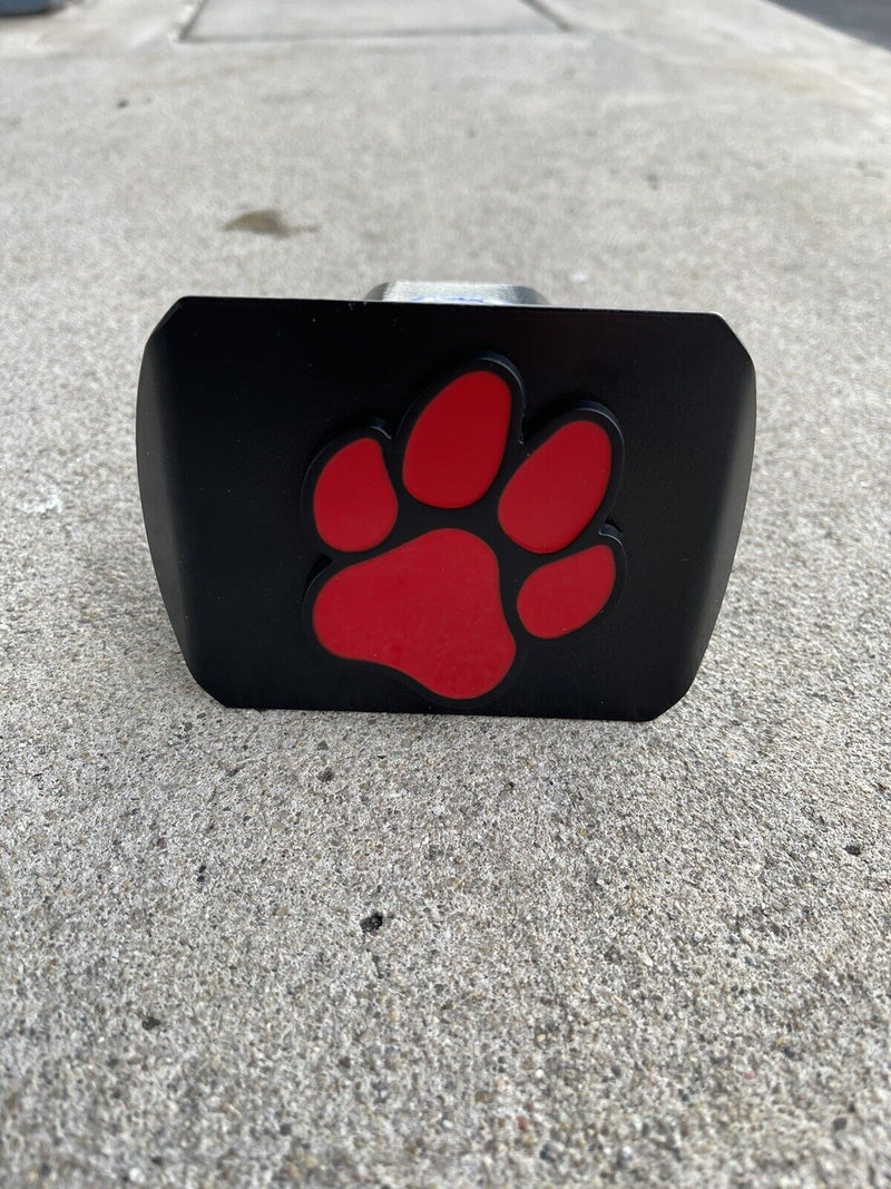 Dog Paw Emblem Metal Trailer Hitch Cover (Fit 2" Receivers, Red & Black)