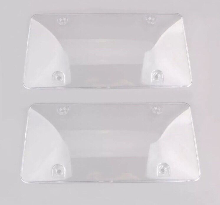 2 Universal Unbreakable Clear License Plate Shield Covers + 8 Chrome Screw Caps