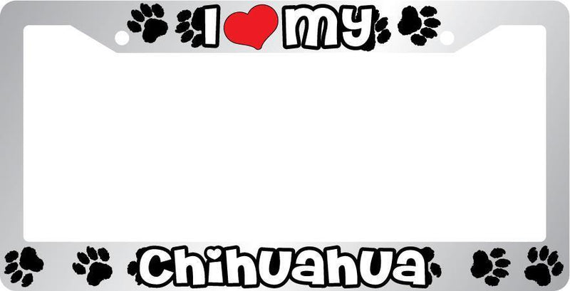 Chrome License Plate Frame I Heart My Chihuahua Auto Accessory  Mod-GRAPH9856236-6608