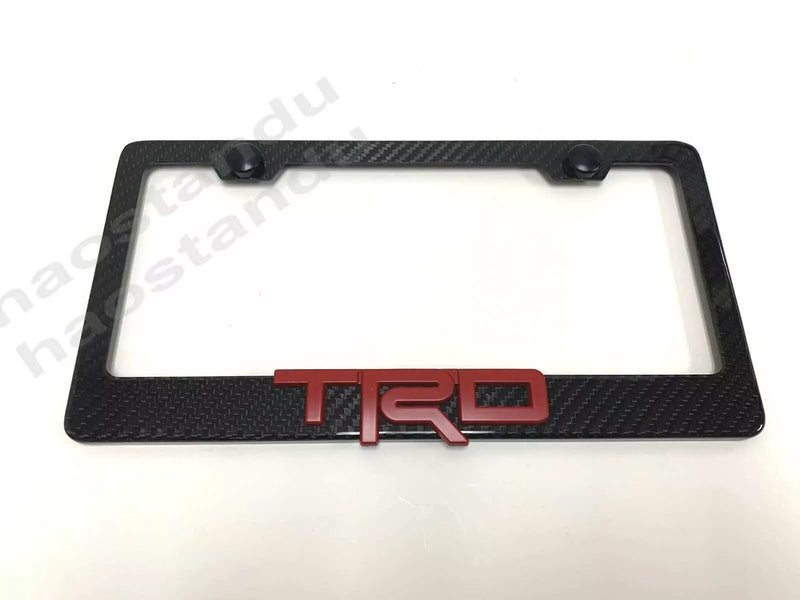 1x Red TRD 3D Emblem Real 3K TwillWeave CARBON FIBER License Plate Frame Holder