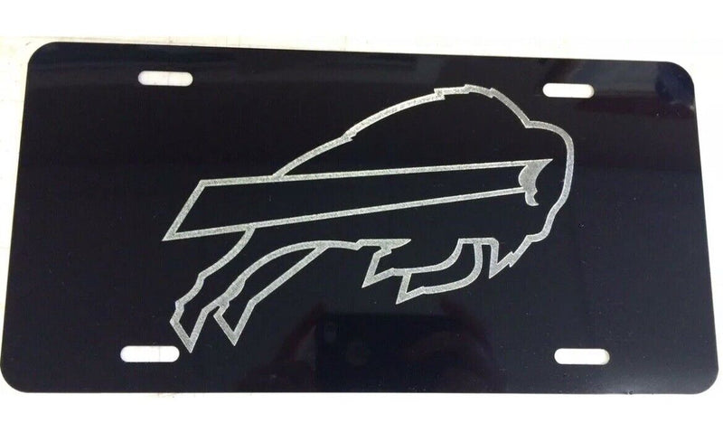 Buffalo Bills Logo Car Tag Diamond Etched on Black Aluminum License Plate