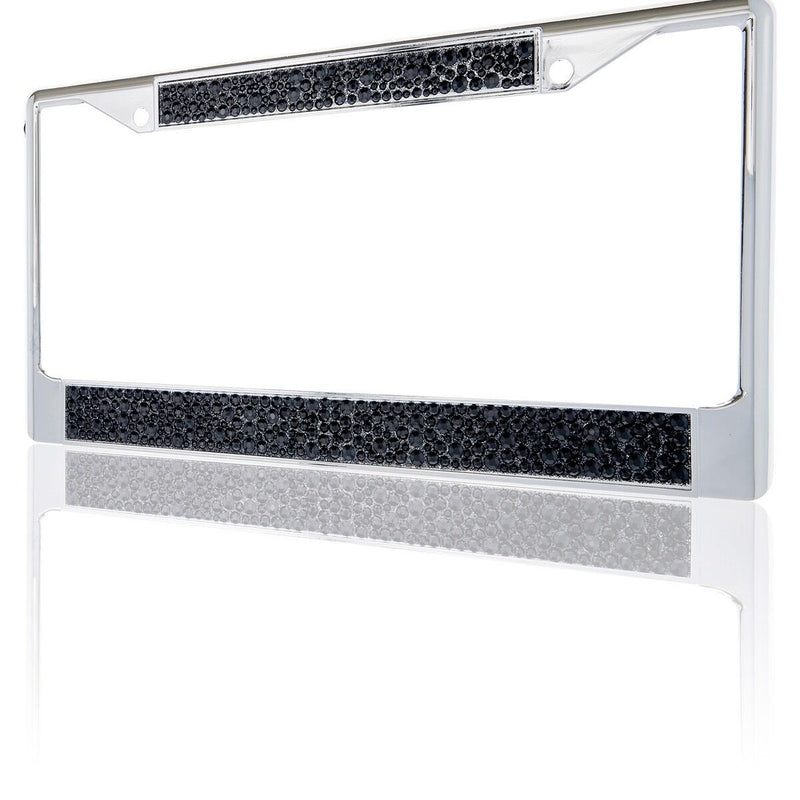 Premium Chrome Mix Black Bling Crystal Diamond License Plate Frame for Car-Truck