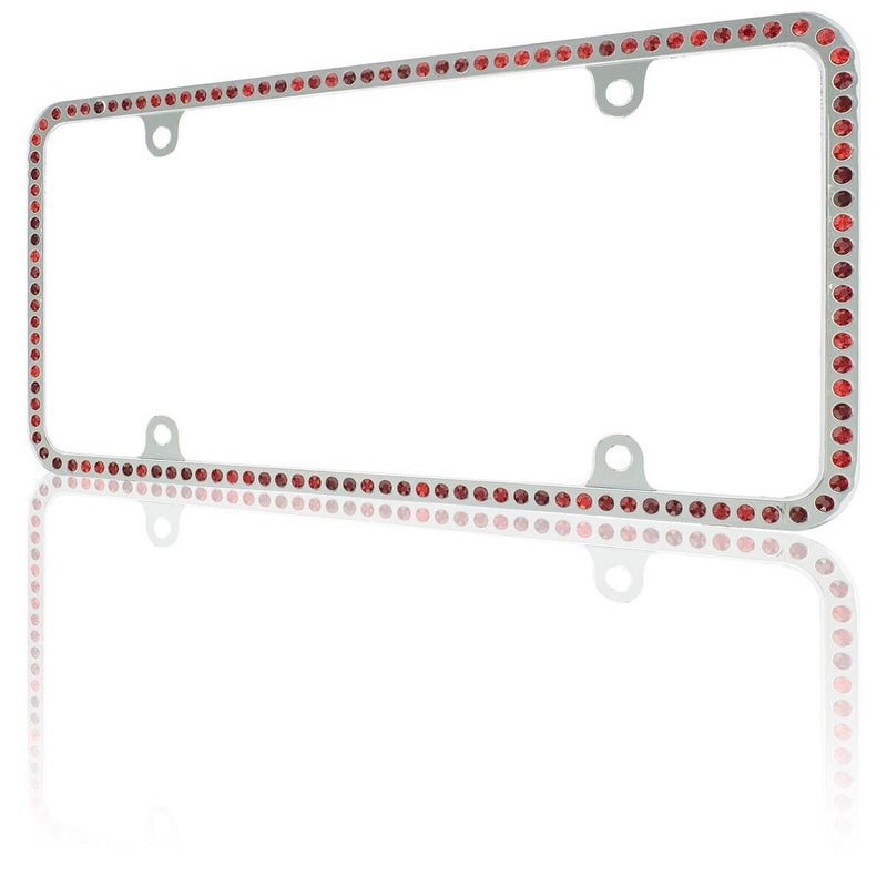 Swarovski Red Crystal Bling Slim license plate frame Inlay With Screw Caps
