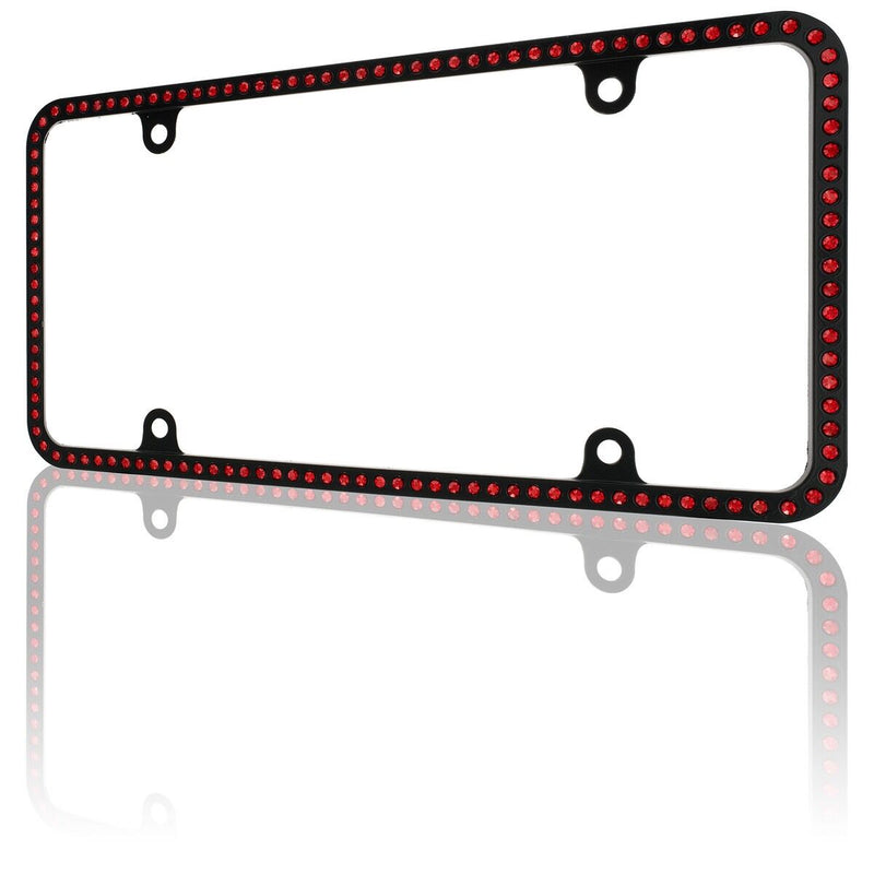 Swarovski Red Crystal Bling Slim license plate frame Inlay Black Frame