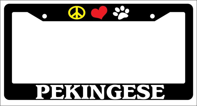 Black License Plate Frame Peace Love Paw Pekingese Auto Accessory Novelty  Mod-GRAPH9856236-1084