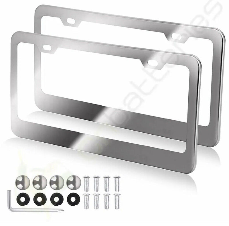 2X 2 Hole Metal License Plate Frame Hd Stainless Steel Chrome For Audi/Bmw/Acura