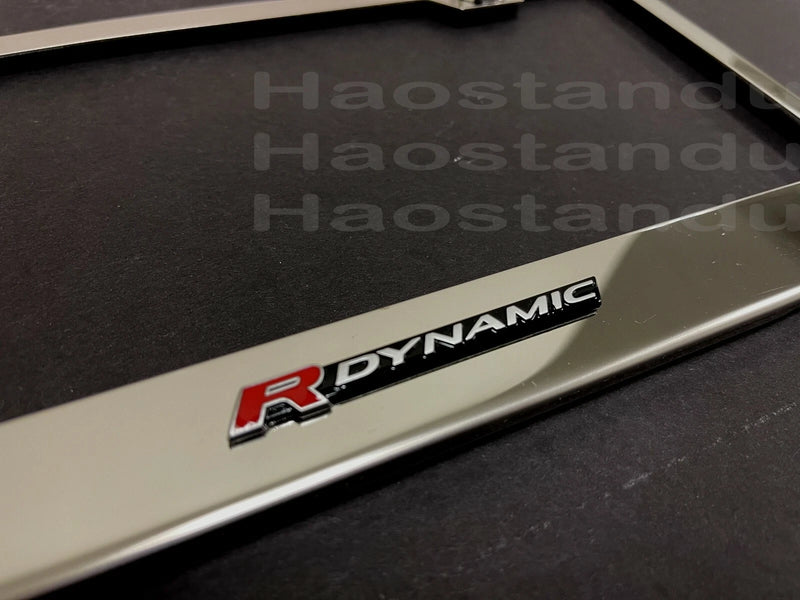 1x R-DYNAMIC 3D Emblem STAINLESS STEEL License Plate Frame RUST FREE +S.Caps