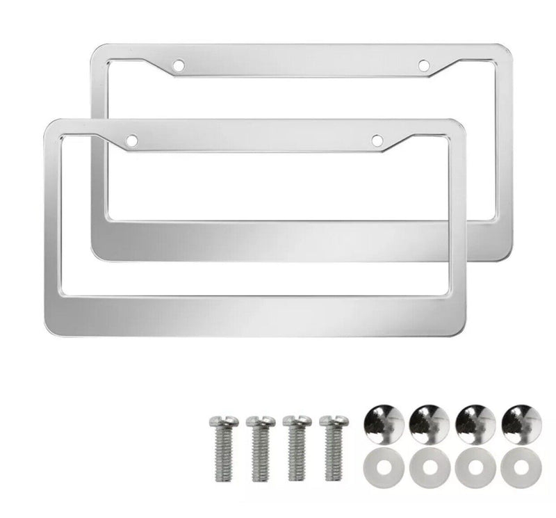 2PCS Chrome 304 Stainless Steel Metal License Plate Frame Cover w/Screw Caps