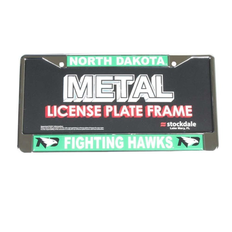 NCAA North Dakota Fighting Hawks Metal License Plate Frame W/domed Insert