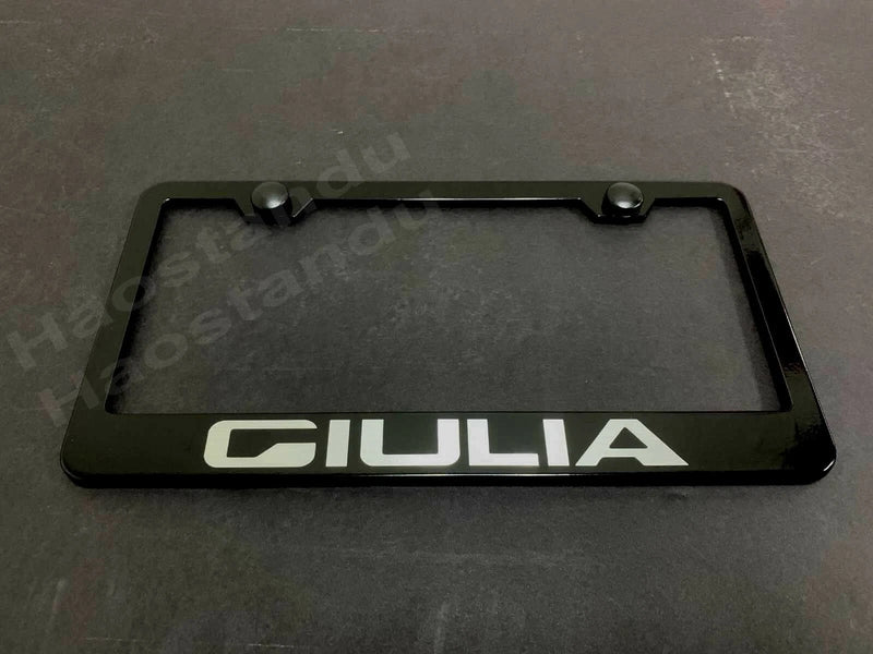 1x "GIULIA" BLACK Stainless Metal License Plate Frame + Screw Caps