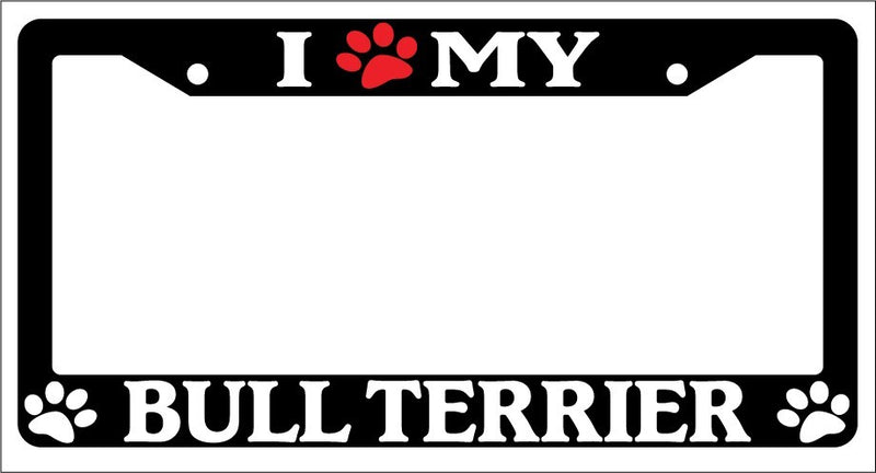 Black License Plate Frame I Heart My Bull Terrier (Paw) Auto Accessory -320  Mod-GRAPH9856236-1153