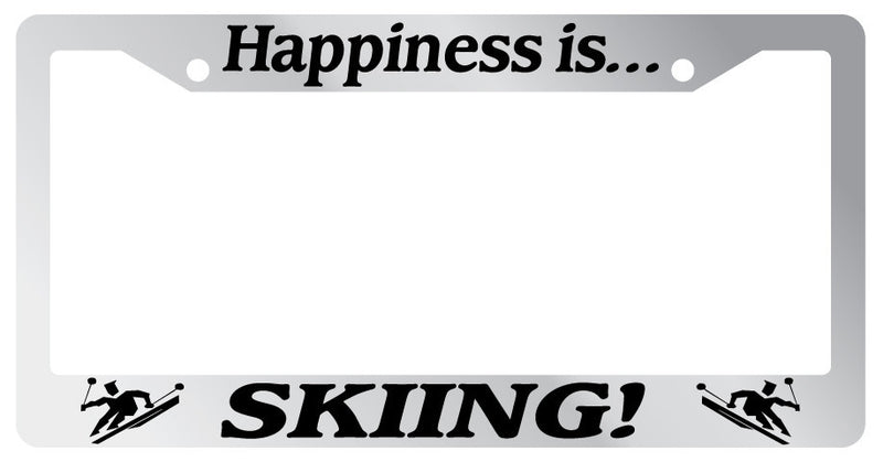 Chrome License plate frame Happiness is Skiing 860  Mod-GRAPH9856236-1237