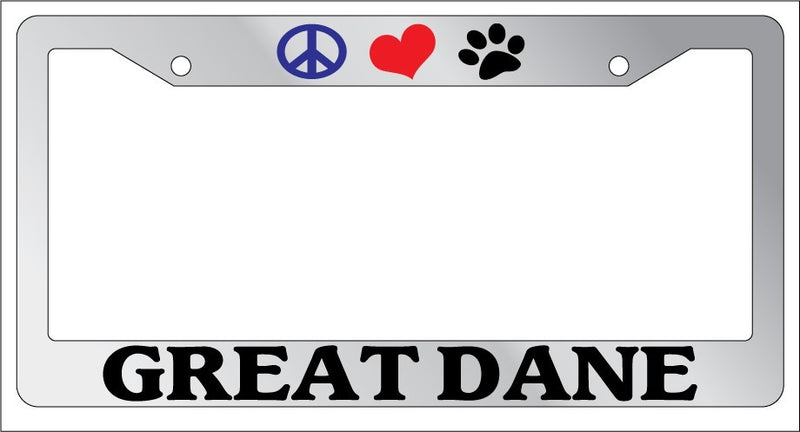 Chrome License Plate Frame Peace Love Paw Great Dane Auto Accessory Novelty 411  Mod-GRAPH9856236-4866