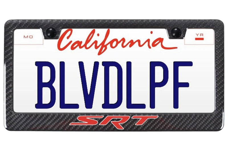 SRT Red Logo Black Real 3K Carbon Fiber Finish ABS Plastic License Plate Frame