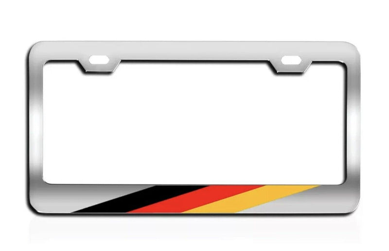 License Plate Bottom Line Big German Deutschlan Flag CHROME License Plate Frame
