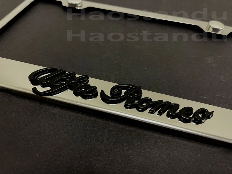 1x (Black) Alfa Romeo 3D Emblem STAINLESS STEEL License Plate Frame RUST FREE