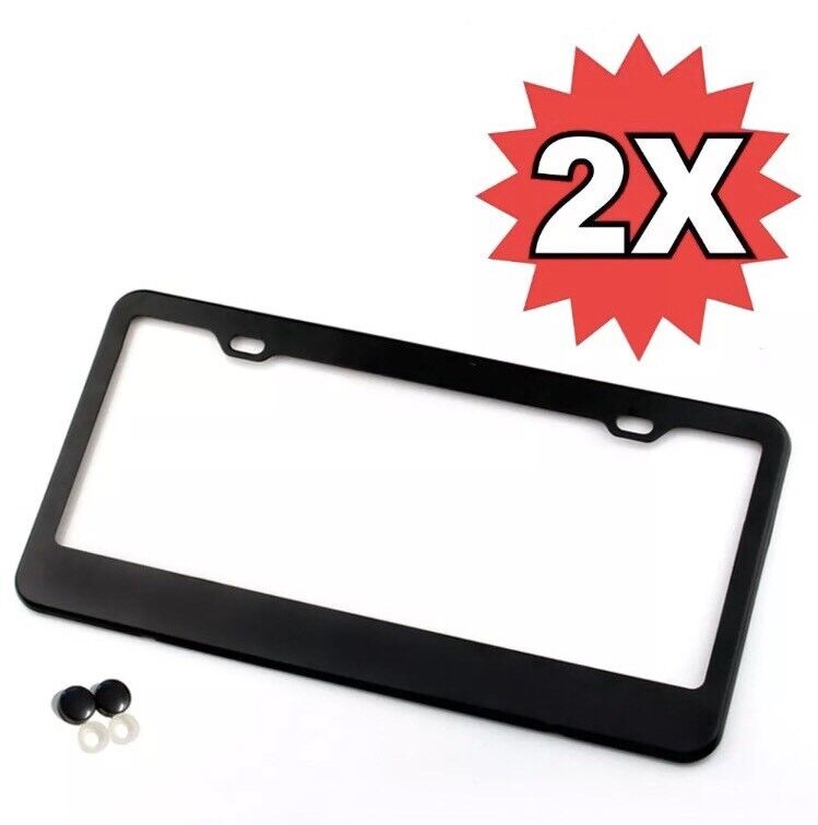 2PCS BLACK STAINLESS STEEL METAL LICENSE PLATE FRAME COVER SCREW CAPS /BF-2
