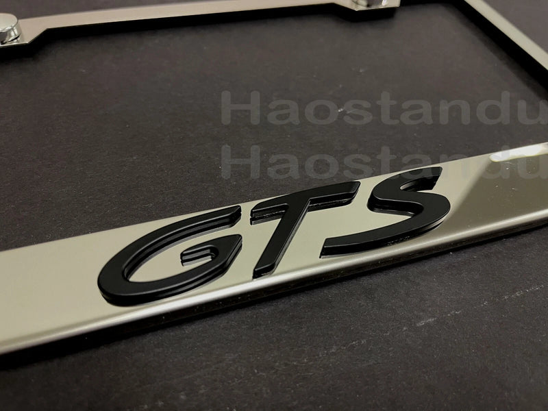 1x Black GTS 3D Emblem STAINLESS STEEL Chrome License Plate Frame RUSTFREE+S.Cap