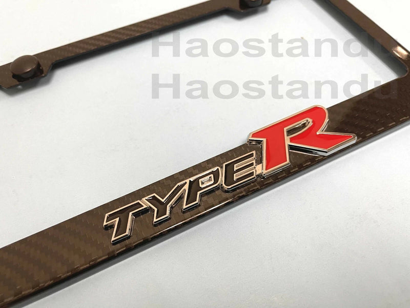 1x "TypeR" 3D Emblem Badge Real 3K TwillWeave CARBON FIBER License Plate Frame