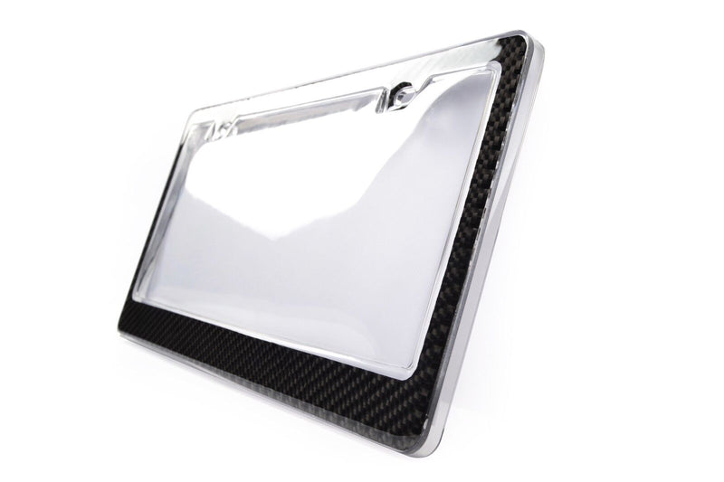GENUINE 100% CARBON FIBER LICENSE Plate Frame COVER 3K With Clear Cover
