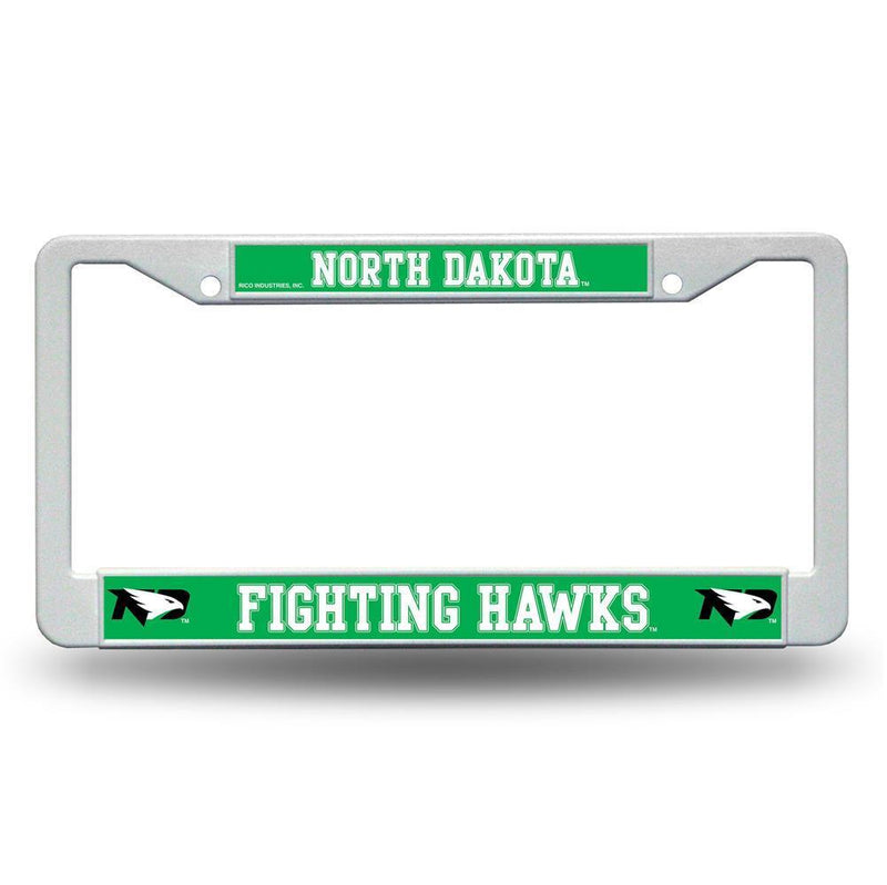 NCAA North Dakota Fighting Hawks White Plastic License Plate Frame