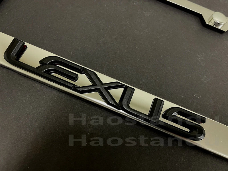 1x Black Lexus 3D Emblem STAINLESS STEEL License Plate Frame RUST FREE + Screw Cap