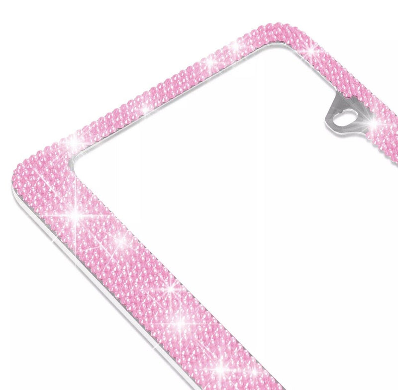 Metal Pink Crystal Diamond Style License Plate Frame Universal Fit