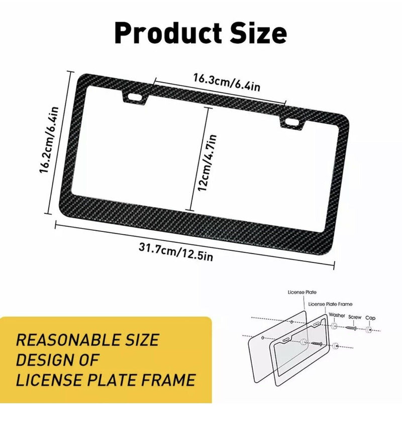 Real 100% Carbon Fiber License Plate Frame Cover Orignal 3K With Free Caps v2
