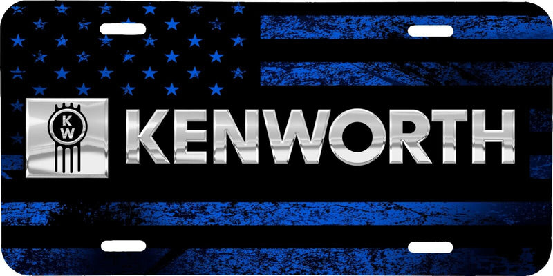 KENWORTH SEMI TRUCK LOGO BLUE AMERICAN FLAG LOOK VEHICLE LICENSE PLATE FRONT TAG