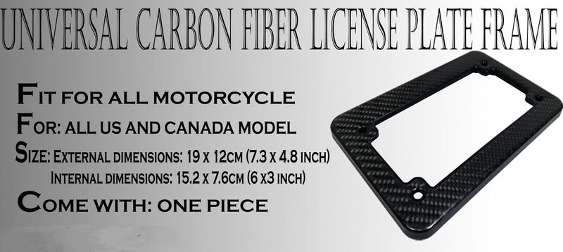 JDM MOTORCYCLE License Plate Frame 4"x7" Weather proof frame Carbon Fiber C3