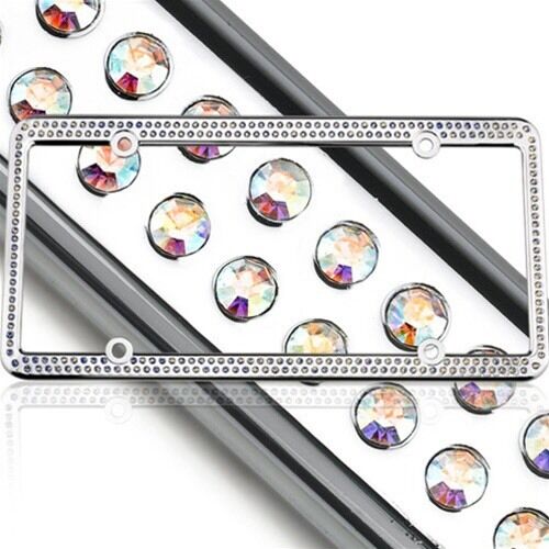 Swarovski AB Crystal Bling license plate frame Inlay With Matching Screw Caps