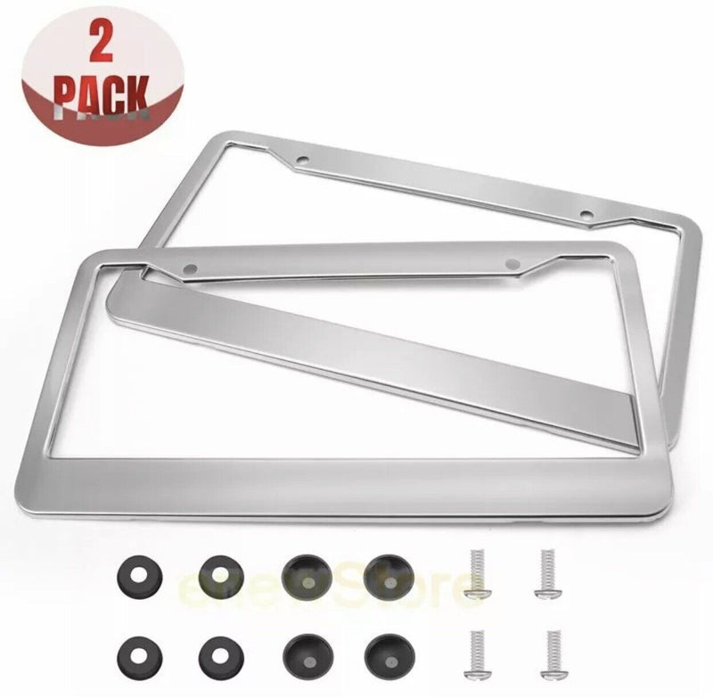 2PCS Heavy Duty Stainless Steel Metal License Plate Frame Cover Screw Caps