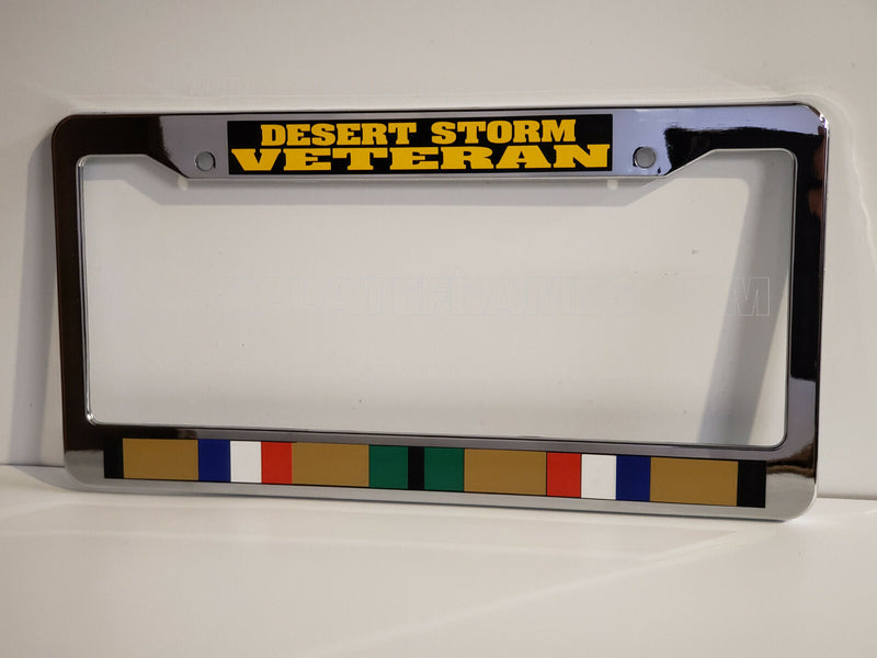 CHROME plastic DESERT STORM VETERAN service ribbon medal war License Plate Frame