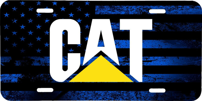 CAT CATERPILLAR BLUE AMERICAN FLAG VEHICLE LICENSE PLATE TRACTOR TAG .040 GA