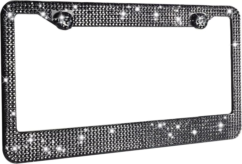 2 Pack - Black Sparkly Rhinestone License Plate Frame for Women